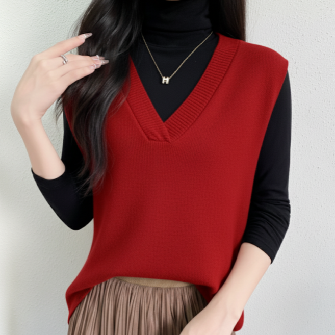 에쉬울프 여성용 G6겹브이넥 언발란스 니트 조끼