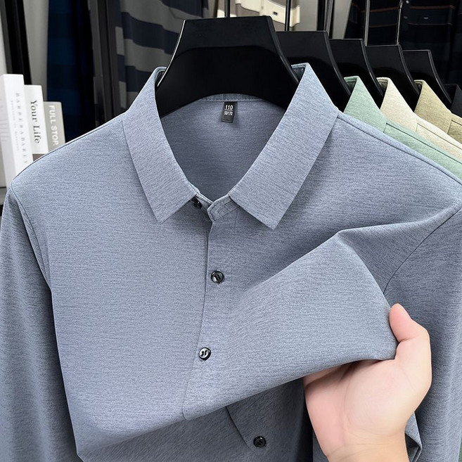 메인워크 중년남성 빅사이즈 폴로넥 긴팔 셔츠 봄가을 간절기 아빠룩 고급 캐주얼 비즈니스 솔리드 데일리 오피스룩 아우터 상의
