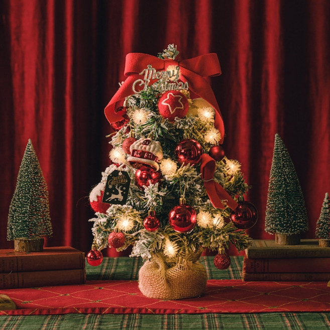 크리스마스 미니 트리 오너먼트 풀 세트 4type, 레드 스노우 트리