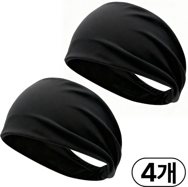딥루트 스포츠 땀흡수 헤어밴드, 4개, 블랙+블랙