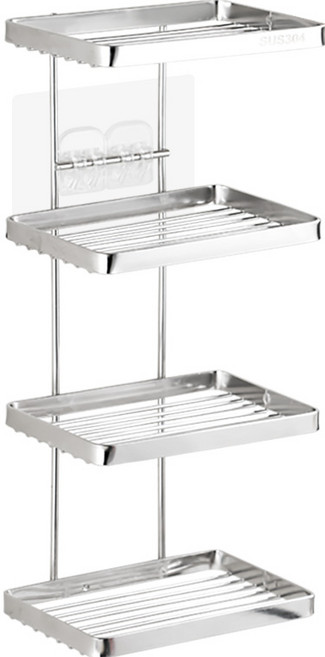 원기화 304 스테인리스 스틸 화장실 4단 물빠짐 비누거치대, 1개, 실버