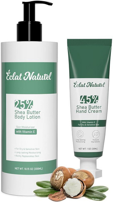 ÉCLAT NATUREL 시어 버터 핸드 크림 45% 버터와 비타민 E 모이스처라이저로 제작 딥 모이스처라이징 드라이 미니 로션 여행용 사이즈 29.6ml 1온스 1팩 221, Vitamin E, Vitamin E