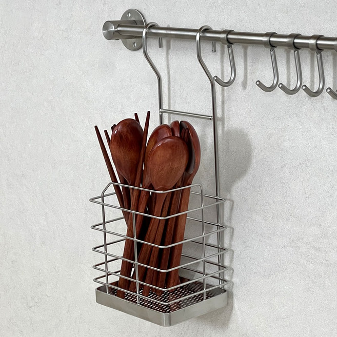 에브리윅 304 스텐 걸이형 물빠짐 사각 수저통 수저 싱크대 정리함, 1개, 칸막이형