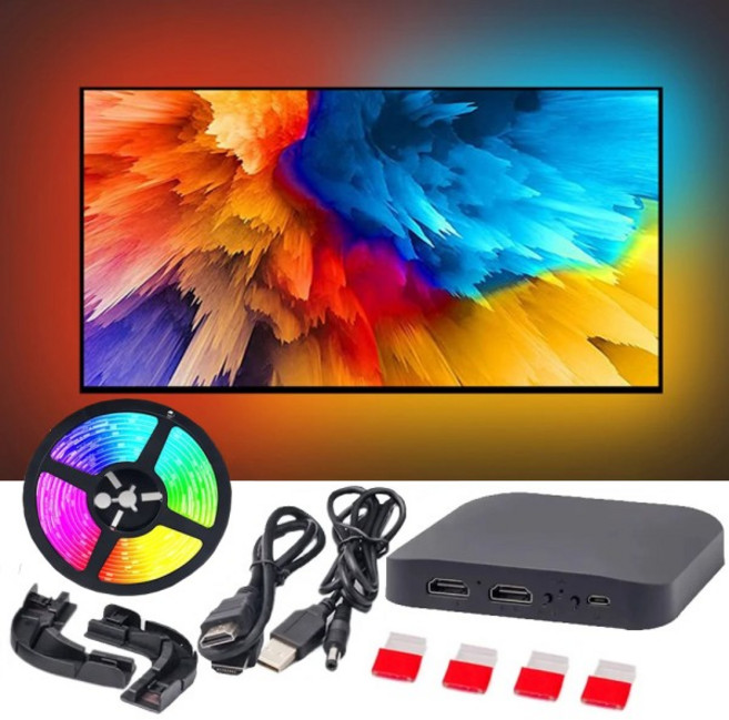 스마트 주변 TV Led 백라이트 4K 1.4 2.0 HDMI 장치 동기화 상자 및 WS2812B 5050 RGBIC 키트 24-65 인치 P, 01 China Mainland, 01 Button Version, 06 HDMI2.0 55-65inchTV
