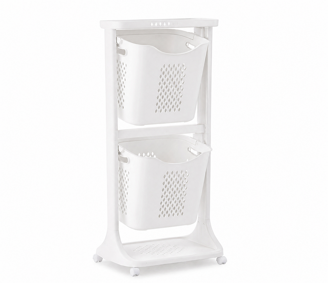 네이쳐리빙 VER 2 대용량 트롤리 스윙 2단 빨래바구니, Ivory