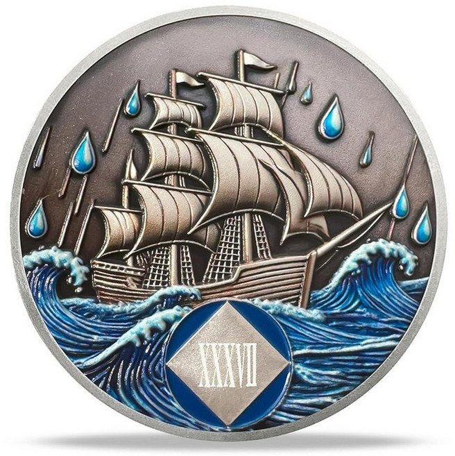 NA Sobriety Coin - NA Medallions with Sailing Ship and Ocean Sobriety Chips NA Coins - Ideal Narco, 37세, 37세
