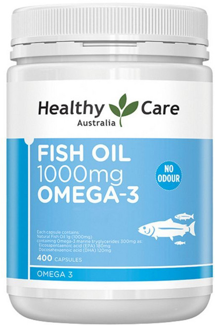 Healthy Care 魚油 Omega-3 1000mg 膠囊 400顆 澳洲製造 無腥味, 1個, 每罐