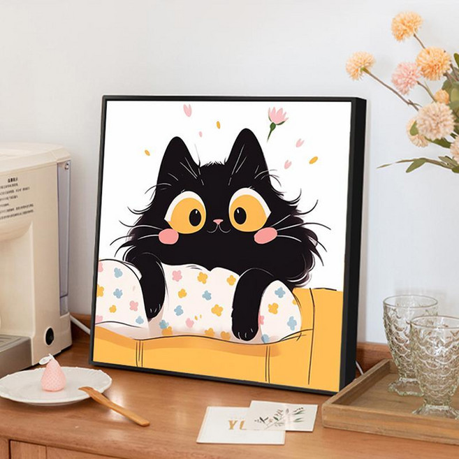 可愛貓咪十字繡線繡客廳卡通手工DIY簡單刺繡, 1個, 貓咪1,生態棉線【畫布50*50釐米】