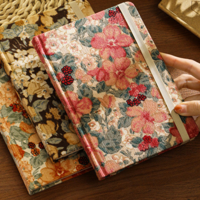 보스케 코듀로이 패브릭 플로럴 밴딩 A5 양장 노트, 앤틱 로즈