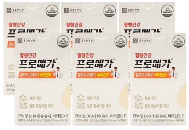 종근당 프로메가 알티지오메가3 듀얼 비타민D 430mg+홍삼스틱세트, 60정, 6세트