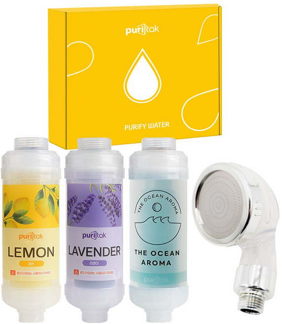 퓨리탁 비타민 샤워필터 BEST 3종세트 + 미니헤드 선물용, 레몬+라벤더+블루오션+전용헤드, 1개