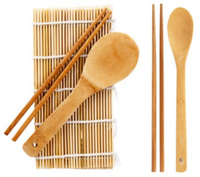 블룸엣홈 대나무 김밥말이 3종 + 볶음수저 + 젓가락 2종, COLOR MIX (혼합색상), 100세트