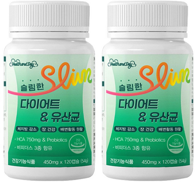 체지방 감소 다이어트 유산균 장건강 HCA 가르시니아 유산균 단기간 다이어트 보조제 식약처 인증 50대 중년 남성 여성 프로바이오틱스 비피더스 락토바실러스, 2개, 120정