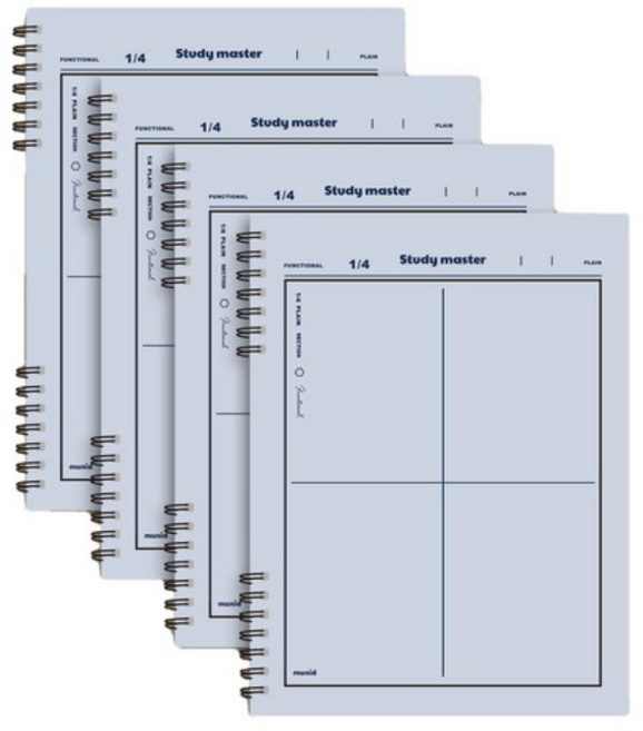뮤니드 It spring 좌철 4분할 컬러노트, BLUE, 8개