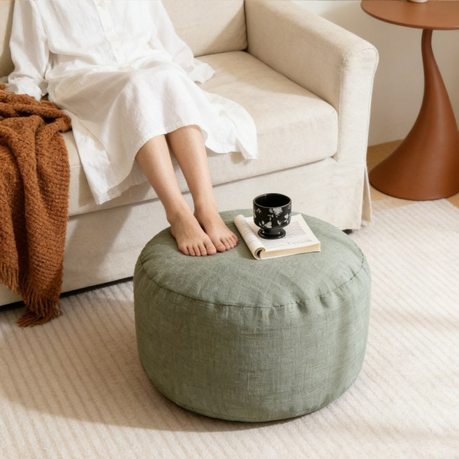 초경량 풋스툴 EPS 충전 원형 패브릭 스툴 발받침 소파 거실 인테리어 빈백 의자 추천, 그린
