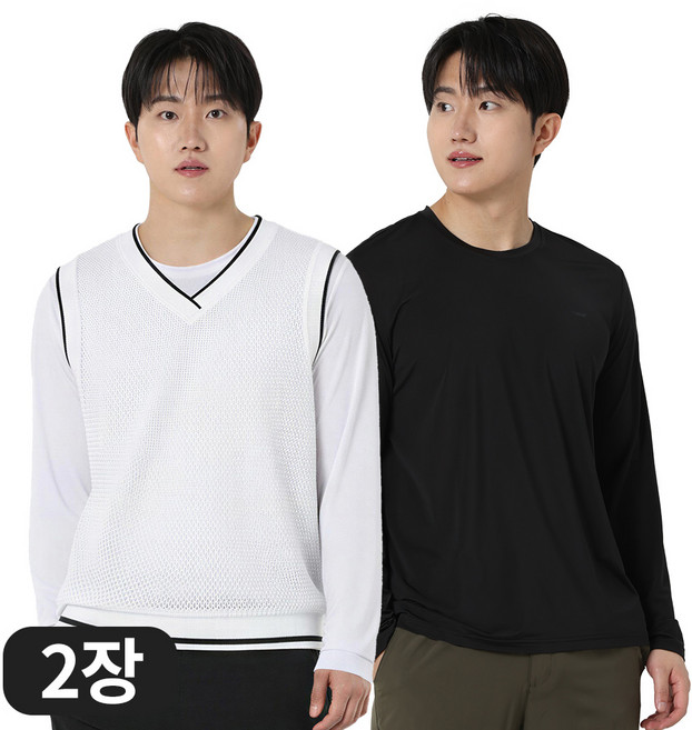 아소트 남성 쿨링 냉감티셔츠 기능성 긴팔 스포츠 골프웨어 등산 작업복 이너티 2장세트