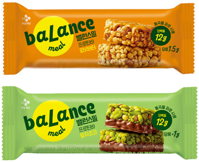 CJ 밸런스밀 프로틴바 (말차초코38G+피넛버터34G), 48세트, 34g