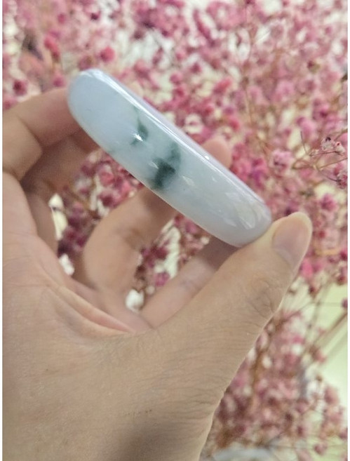 七彩翡翠A貨手鐲 漂藍花平安鐲 女款玉鐲