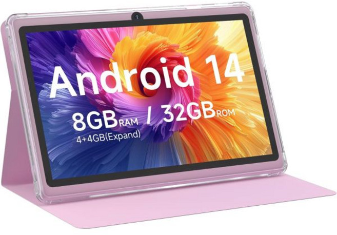 쿠페이시 태블릿 안드로이드 14 7인치 케이스 포함 8GB 램+32GB 저장공간 1TB 확장 가능 1.6GHz 쿼드코어 프로세서 컴퓨터 1024 600 IPS HD 터치스크린, CUPEISI 핑크
