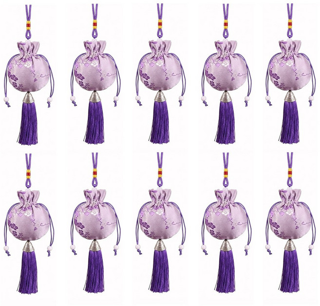엘에이스 전통 설날 추석 미니 복주머니 파우치 소 기념품 선물, 보라 10개