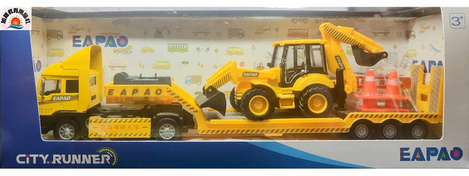 EAPAO 聲光迴力合金道路維修大隊平板拖車工程車玩具, 1個