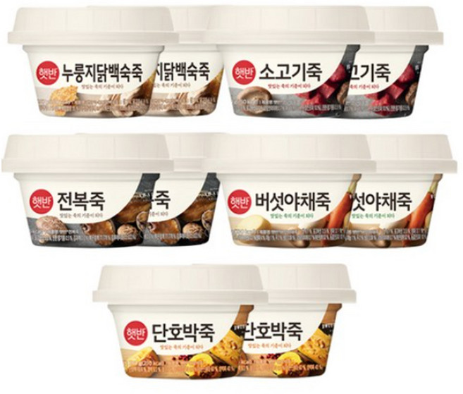 (상온)[비비고]죽267g10종세트/누룽지닭백숙2 전복2 버섯야채2 소고기2 단호박2, 1세트, 2.8kg