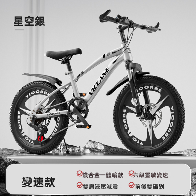 HYLSS 兒童自行車男孩中大童女孩學生小孩子山地變速單, 20寸 適合身高128-145cm, 銀色 一體輪款 變速款（8298）