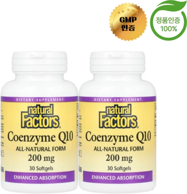 1+1 네추럴팩터스 코엔자임 Q10 유비퀴논 200mg 30젤, 30정, 2개 - 쿠팡