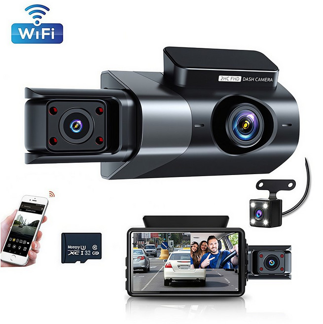 3채널 블랙박스 차량용 블랙박스 WiFi 스마트폰 연동지원 FHD, 32G