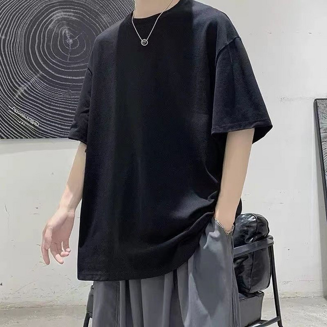 精品男裝 鞦季長袖T恤 男學生韓版寬鬆褶皺紋理圓領休閒上衣