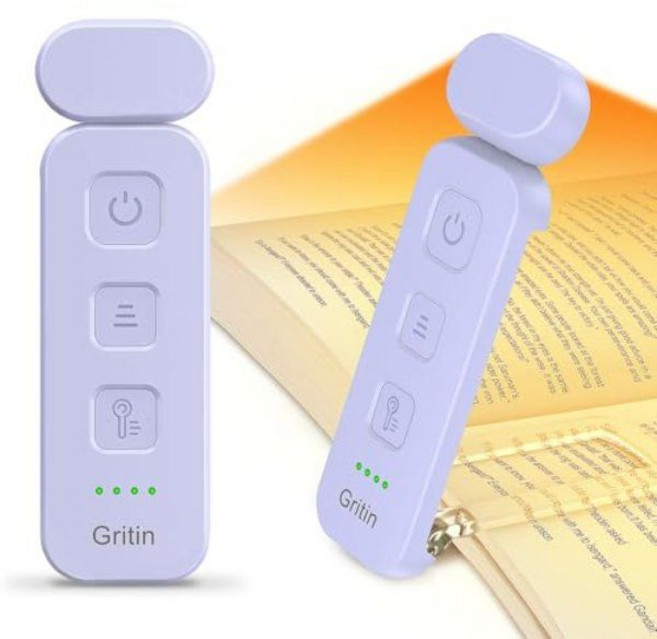 Gritin 독서등 클립형 각도조절 램프 북라이트 3색 5단밝기 충전식 소형 해외직구, Purple, 3박스