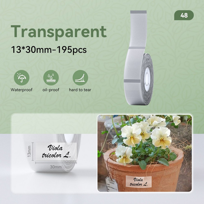 NI N1 B18 PET 스티커 용지 스크래치 10 유지 프린터 휴대용 탄소 리본 방지 라벨 테이프, Clear 13x30mm 2Rolls