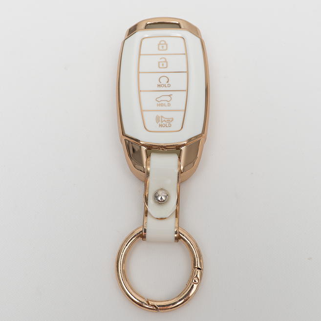 팰리세이드 아반떼cn7 싼타페TM 호환 차 키 케이스 홀더 커버 스마트 리모컨 TPU 원형 스트랩, TA65_KH13(5버튼), 화이트