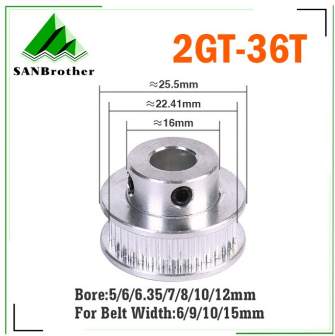 3D 프린터 부품용 베어링 포함 타이밍 벨트 36 T GT2 타이밍 도르래 36 톱니 5mm 6/6.35mm 8mm 10mm 12mm, 03 Bore 8mm, 02 width-15mm