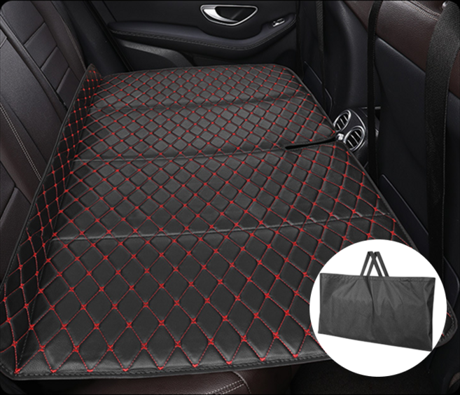 천끝 자동차 뒷자석 매트 접이식 차박 매트리스, 레드스티치