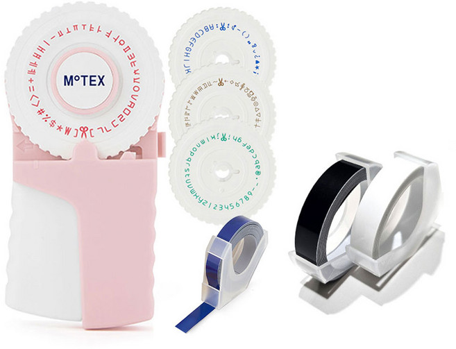 또각이 엠보싱 라벨기 E-303 라이트 핑크세트 + 투명 + 블랙 리필테이프, 1개