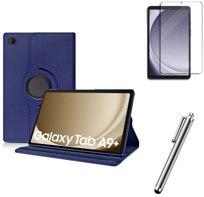 갤럭시탭A9 A9 플러스 호환 회전 가죽 커버 케이스 A9+ 케이스나라, 네이비
