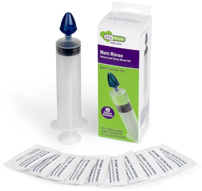 EZY 도즈 부비동 가정 또는 여행용 헹굼 키트 압력 혼잡 위한 관개 사용하기 쉬운 50 식염수 패킷 BPA 프리, 10 Count Pa of 1, 1개 - 쿠팡