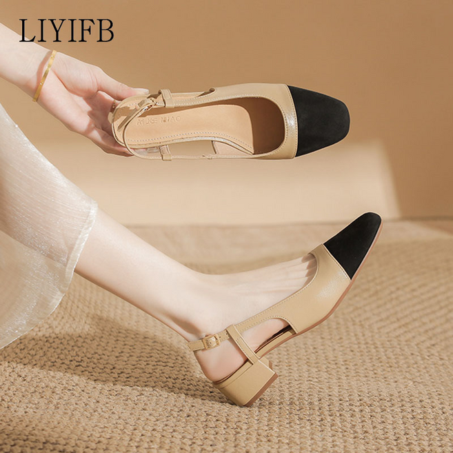 LIYIFB 배색 슬링백 구두 3cm 양가죽구두 빅사이즈 여성샌들 265-220