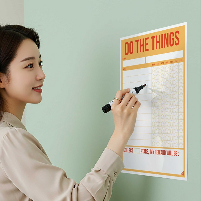 특허 받은 붙이는 화이트보드 중형 메모보드 (보드마카 2개+지우개 포함), 2주계획 그린