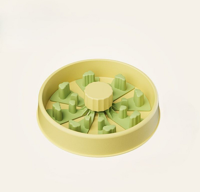 FURENDO 반려동물 슬로우식기 넘침 방지 느린급식 그릇 질식 방지 사료그릇, 1개, 옐로우