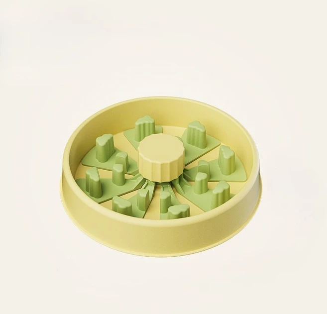 FURENDO 반려동물 슬로우식기 넘침 방지 느린급식 그릇 질식 방지 사료그릇, 1개, 옐로우 - 쿠팡