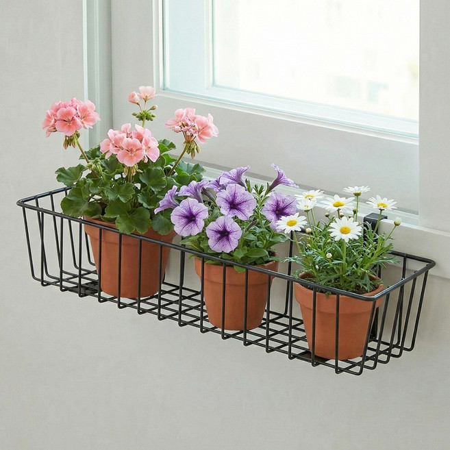 디어영 국산 무타공 창틀걸이 창틀선반 베란다 세탁실 창문형 철재선반 국산 철제바구니 철재화분걸이 100%국내산 튼튼한 철재 선반, 1개, 블랙