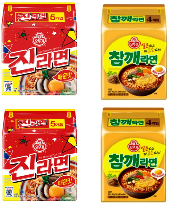 [뚜나샵] 오뚜기 진라면 5입 멀티 2팩 +참깨라면 4입 멀티 2팩/무료배송, 1개