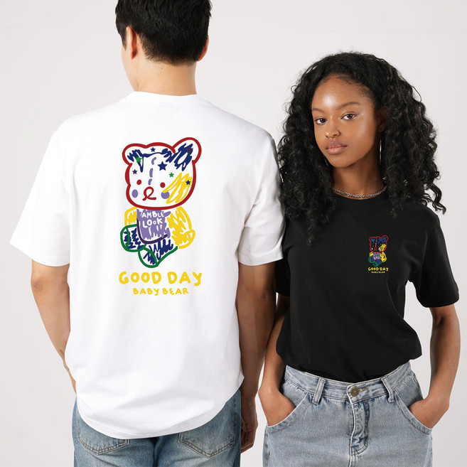 엠블룩 프리미엄 반팔티 BABY BEAR 남성 여성 빅사이즈 면스판 곰돌이 프린팅 단체 커플룩