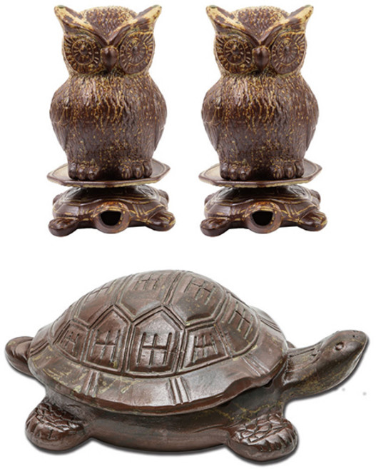 생기의집 수맥파 막아주는 생기 도자기 거북이와 부엉이 세트 사이즈(대) / 생기감응 풍수인테리어