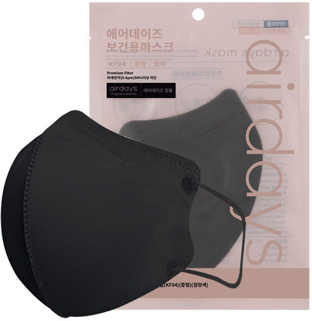 에어데이즈 KF94 새부리형 보건용 마스크 중형 블랙, 5개, 10매