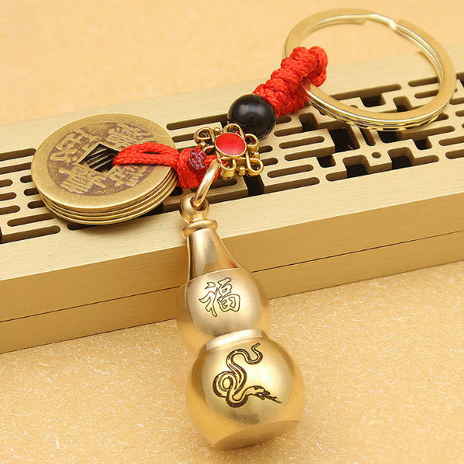 황동 오제전 재물운 소원성취 키링 엽전 열쇠고리, 뱀띠, 1개