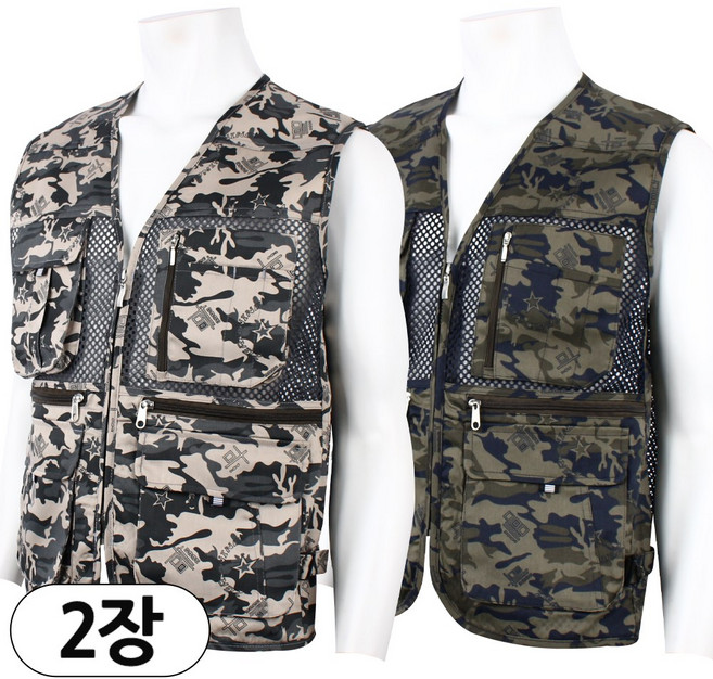 2장 [더빅보스] 여름용 남성 DH 카모무늬 망사 조끼 _ 실용적인 남자 다용도 멀티 포켓 등산조끼 작업복 90~115 사이즈 B2342