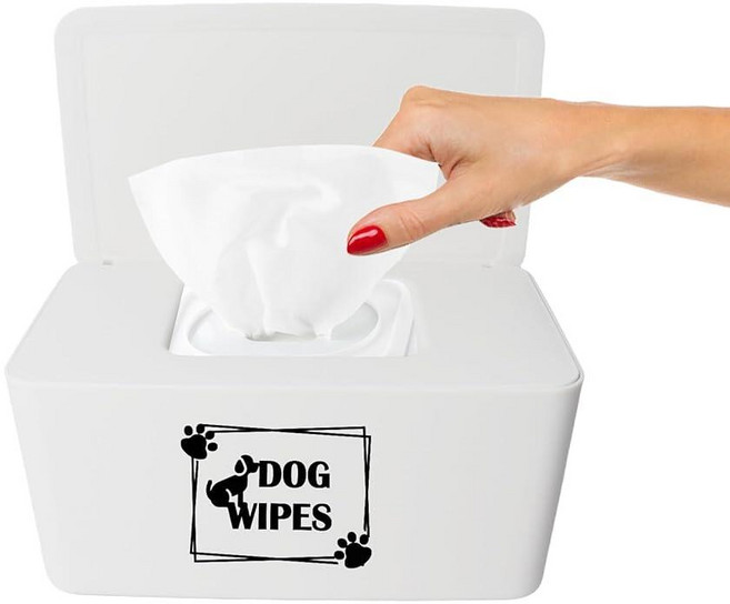 Klmnop 강아지 물티슈 디스펜서 뚜껑이 있는 리필 가능한 물티슈 홀더 강아지 발용 강아지 물티슈 용기 (화이트), Klmnop 강아지 물티슈 디스펜서, 뚜껑이 있는 리필, 1개